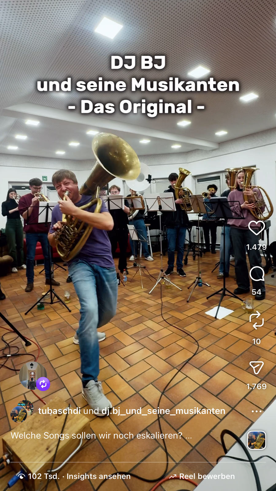 Screenshot des Reels von DJ BJ aus dem Probelokal in Gerstetten